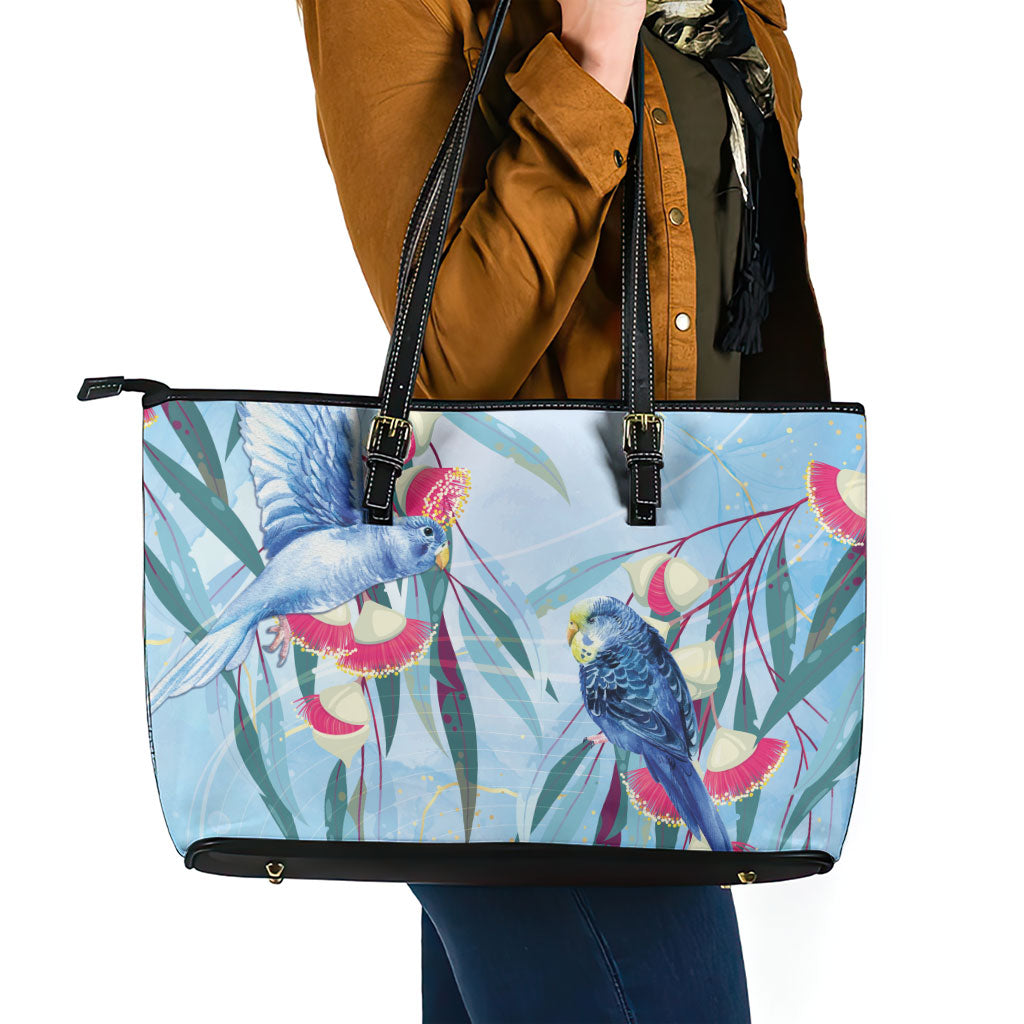 Australia Blue Budgie Marble Glaze Leather Tote Bag Cancer Awareness