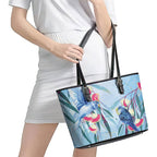 Australia Blue Budgie Marble Glaze Leather Tote Bag Cancer Awareness