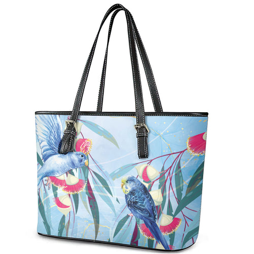 Australia Blue Budgie Marble Glaze Leather Tote Bag Cancer Awareness
