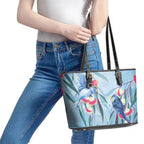 Australia Blue Budgie Marble Glaze Leather Tote Bag Cancer Awareness