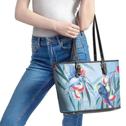 Australia Blue Budgie Marble Glaze Leather Tote Bag Cancer Awareness