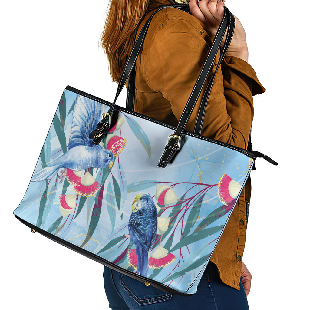 Australia Blue Budgie Marble Glaze Leather Tote Bag Cancer Awareness
