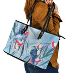 Australia Blue Budgie Marble Glaze Leather Tote Bag Cancer Awareness