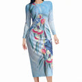 Australia Blue Budgie Marble Glaze Long Sleeve Bodycon Dress Cancer Awareness