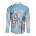 Australia Blue Budgie Marble Glaze Long Sleeve Button Shirt Cancer Awareness