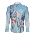 Australia Blue Budgie Marble Glaze Long Sleeve Button Shirt Cancer Awareness