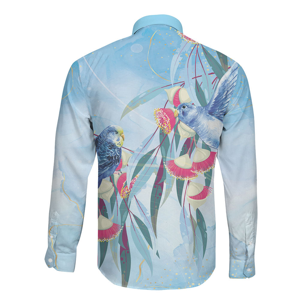 Australia Blue Budgie Marble Glaze Long Sleeve Button Shirt Cancer Awareness