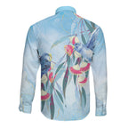 Australia Blue Budgie Marble Glaze Long Sleeve Button Shirt Cancer Awareness
