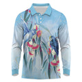 Australia Blue Budgie Marble Glaze Long Sleeve Polo Shirt Cancer Awareness