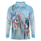 Australia Blue Budgie Marble Glaze Long Sleeve Polo Shirt Cancer Awareness
