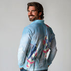 Australia Blue Budgie Marble Glaze Long Sleeve Polo Shirt Cancer Awareness