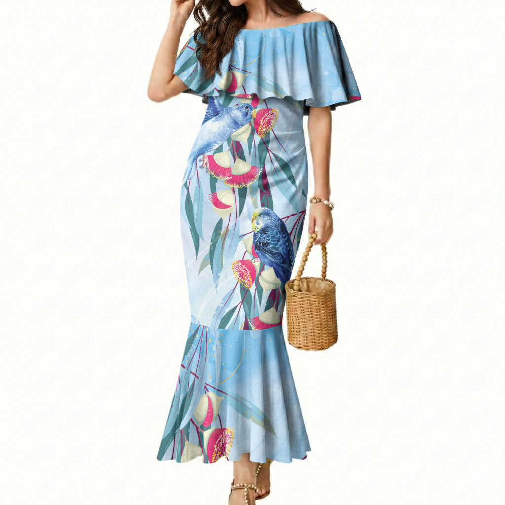 Australia Blue Budgie Marble Glaze Mermaid Dress Cancer Awareness