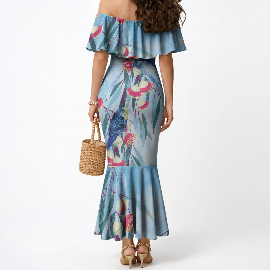 Australia Blue Budgie Marble Glaze Mermaid Dress Cancer Awareness