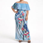 Australia Blue Budgie Marble Glaze Off Shoulder Maxi Dress Cancer Awareness