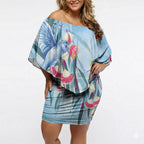 Australia Blue Budgie Marble Glaze Off Shoulder Short Dress Cancer Awareness