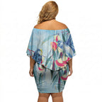 Australia Blue Budgie Marble Glaze Off Shoulder Short Dress Cancer Awareness