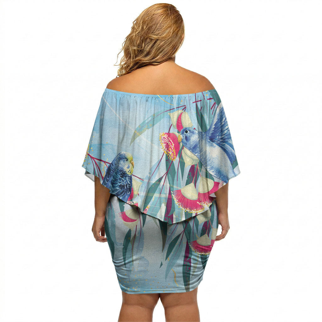 Australia Blue Budgie Marble Glaze Off Shoulder Short Dress Cancer Awareness