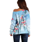 Australia Blue Budgie Marble Glaze Off Shoulder Sweater Cancer Awareness