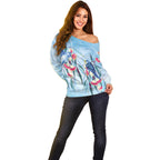 Australia Blue Budgie Marble Glaze Off Shoulder Sweater Cancer Awareness
