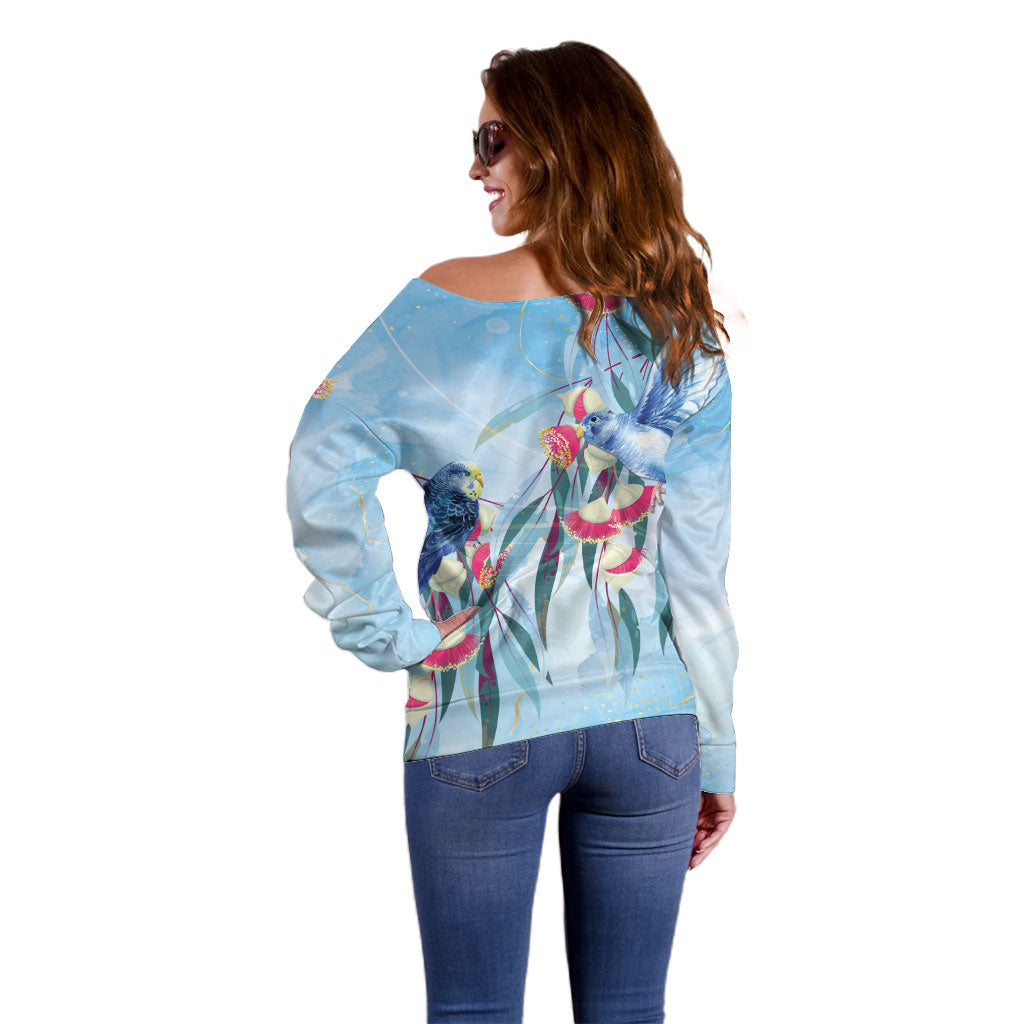 Australia Blue Budgie Marble Glaze Off Shoulder Sweater Cancer Awareness