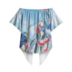 Australia Blue Budgie Marble Glaze Off Shoulder Wrap Waist Top Cancer Awareness