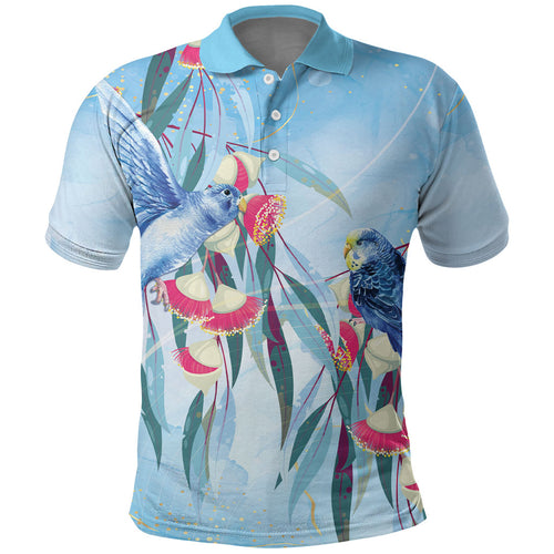Australia Blue Budgie Marble Glaze Polo Shirt Cancer Awareness