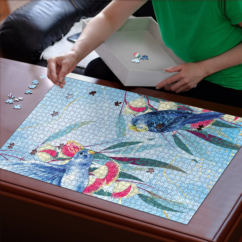 Australia Blue Budgie Marble Glaze Puzzle Cancer Awareness