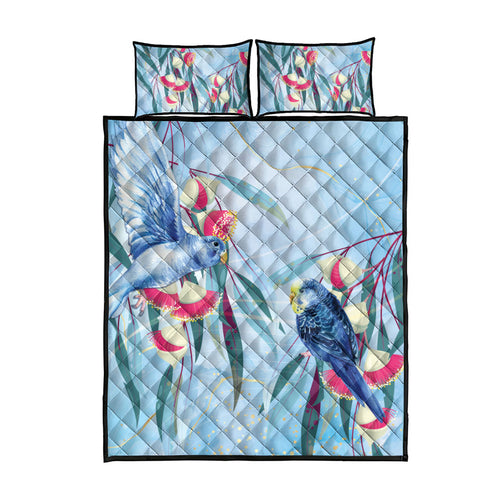 Australia Blue Budgie Marble Glaze Quilt Bed Set Cancer Awareness