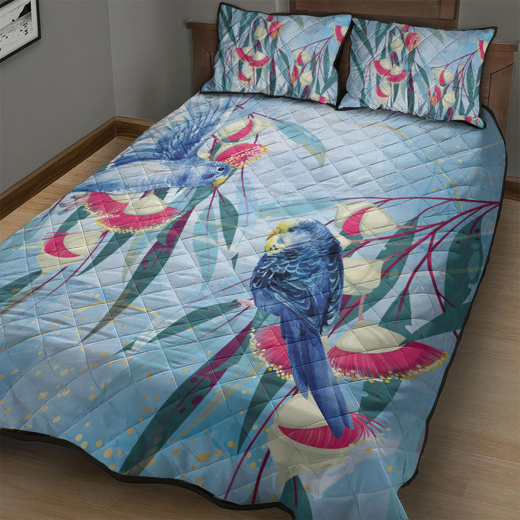 Australia Blue Budgie Marble Glaze Quilt Bed Set Cancer Awareness