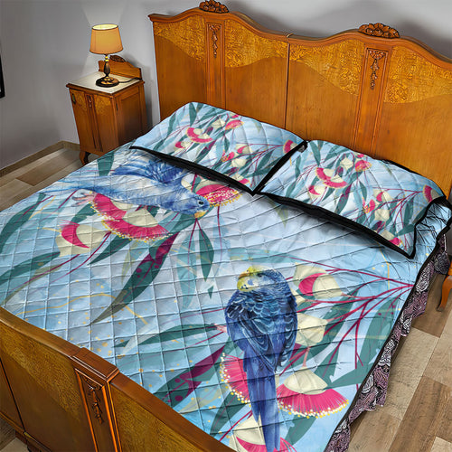 Australia Blue Budgie Marble Glaze Quilt Bed Set Cancer Awareness