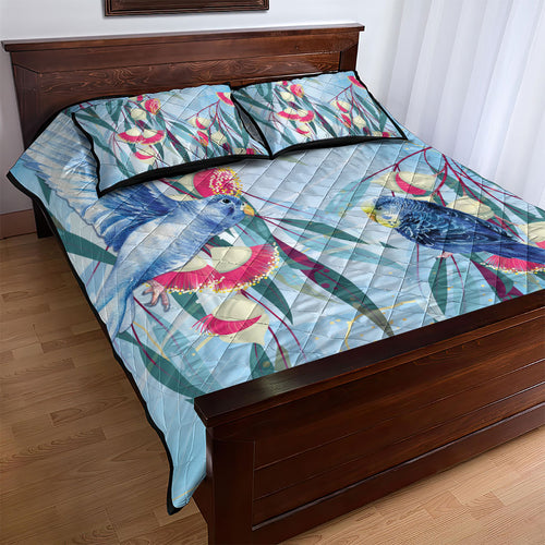 Australia Blue Budgie Marble Glaze Quilt Bed Set Cancer Awareness