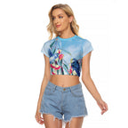 Australia Blue Budgie Marble Glaze Raglan Cropped T Shirt Cancer Awareness