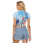 Australia Blue Budgie Marble Glaze Raglan Cropped T Shirt Cancer Awareness