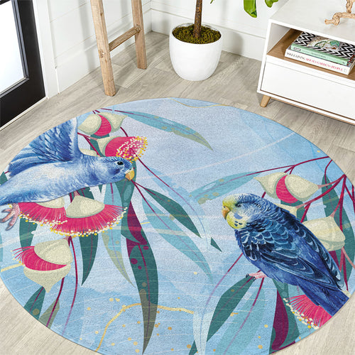 Australia Blue Budgie Marble Glaze Round Carpet Cancer Awareness