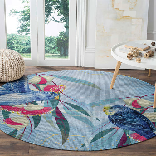 Australia Blue Budgie Marble Glaze Round Carpet Cancer Awareness
