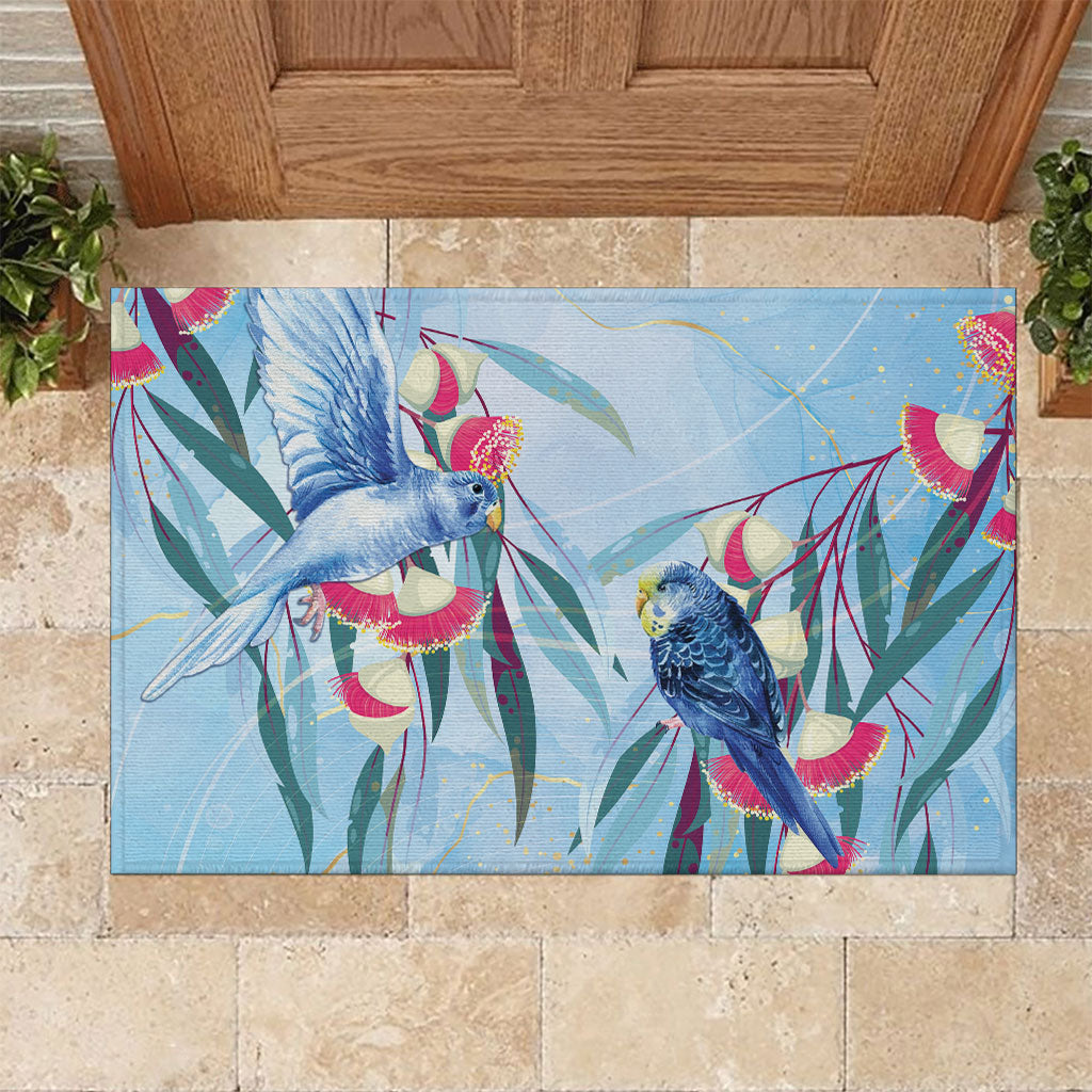 Australia Blue Budgie Marble Glaze Rubber Doormat Cancer Awareness