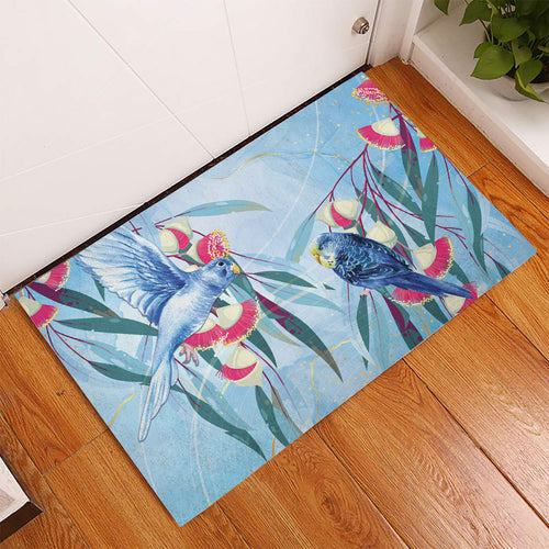 Australia Blue Budgie Marble Glaze Rubber Doormat Cancer Awareness