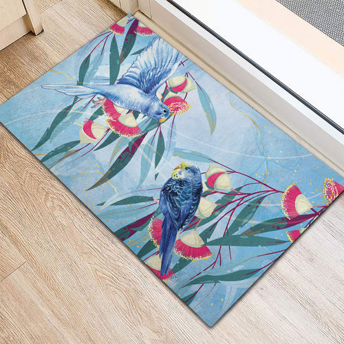 Australia Blue Budgie Marble Glaze Rubber Doormat Cancer Awareness