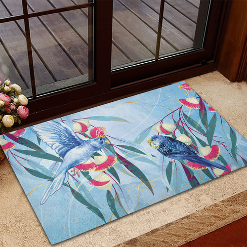 Australia Blue Budgie Marble Glaze Rubber Doormat Cancer Awareness