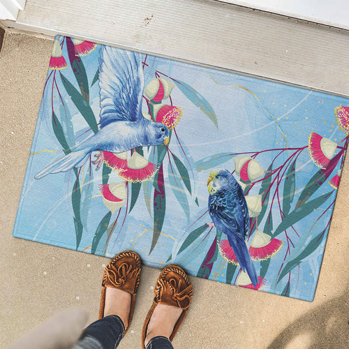 Australia Blue Budgie Marble Glaze Rubber Doormat Cancer Awareness