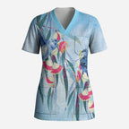 Australia Blue Budgie Marble Glaze Scrub Top Cancer Awareness