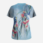 Australia Blue Budgie Marble Glaze Scrub Top Cancer Awareness