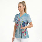 Australia Blue Budgie Marble Glaze Scrub Top Cancer Awareness