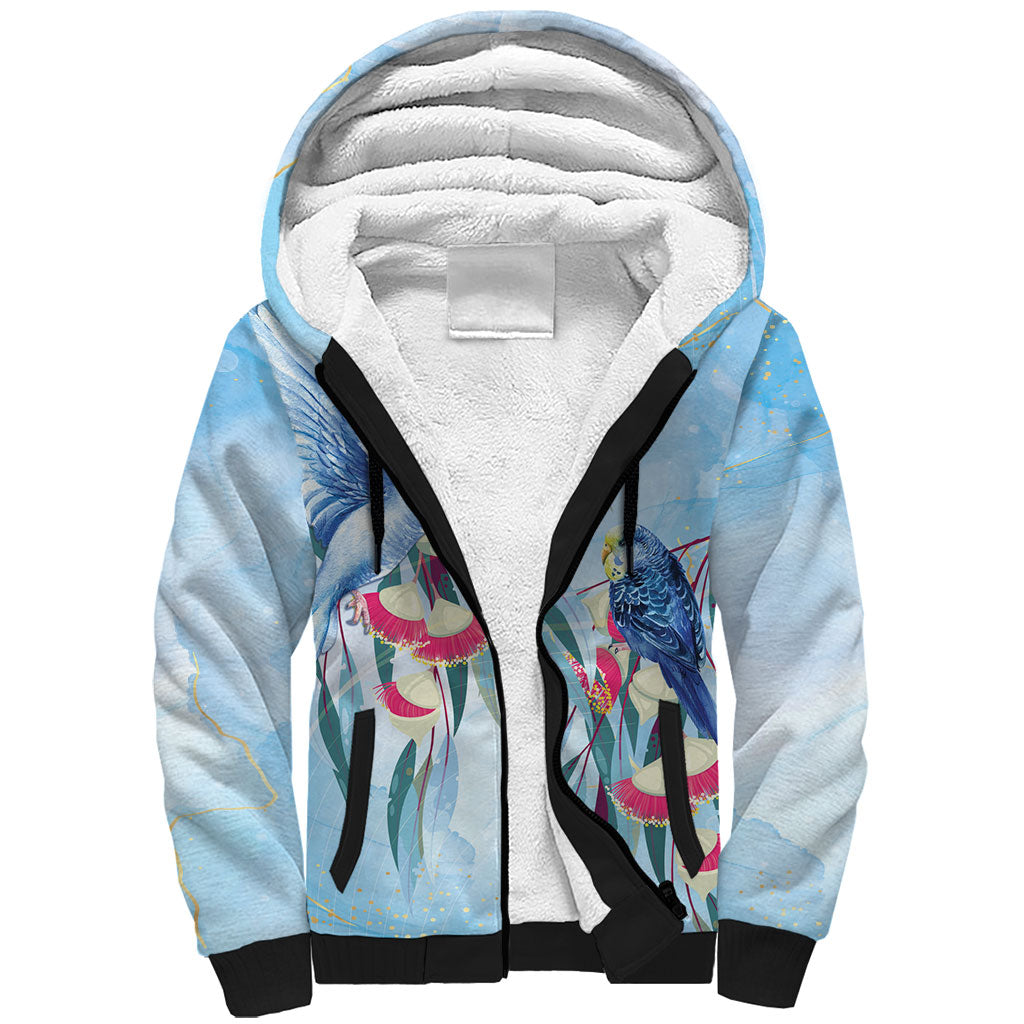Australia Blue Budgie Marble Glaze Sherpa Hoodie Cancer Awareness