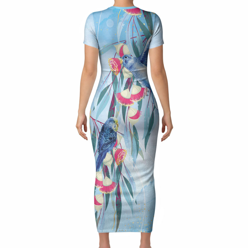 Australia Blue Budgie Marble Glaze Short Sleeve Bodycon Dress Cancer Awareness