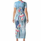 Australia Blue Budgie Marble Glaze Short Sleeve Bodycon Dress Cancer Awareness