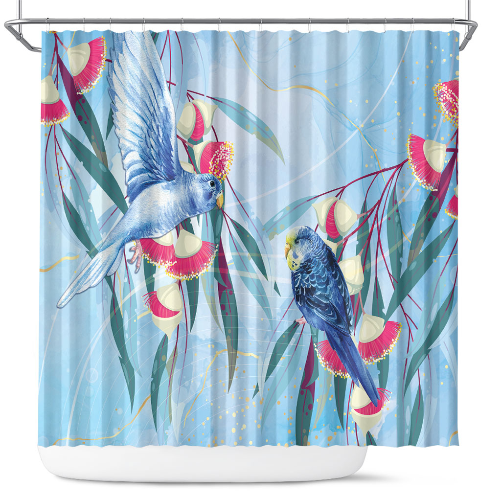 Australia Blue Budgie Marble Glaze Shower Curtain Cancer Awareness