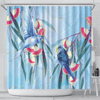 Australia Blue Budgie Marble Glaze Shower Curtain Cancer Awareness