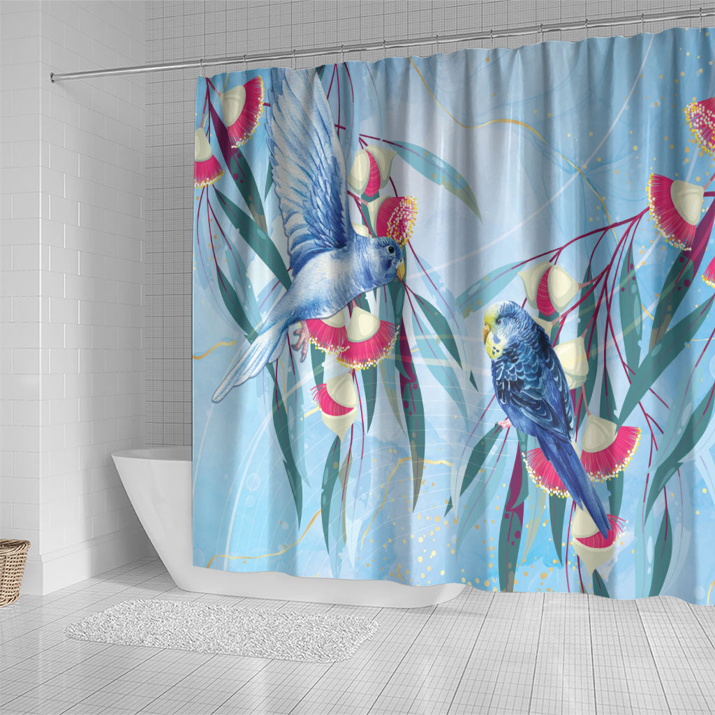 Australia Blue Budgie Marble Glaze Shower Curtain Cancer Awareness