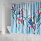 Australia Blue Budgie Marble Glaze Shower Curtain Cancer Awareness